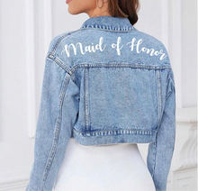 Load image into Gallery viewer, Embroidered Crop Denim Jacket