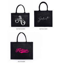 Afbeelding in Gallery-weergave laden, Gepersonaliseerde zwarte jute tas