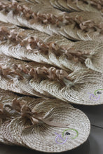 Load image into Gallery viewer, Personalized embroidered abaniko fan with intricate design and beige ribbon from Travellers Hat Boutique