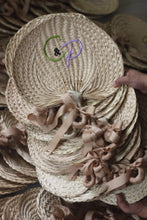 Load image into Gallery viewer, Stack of personalized embroidered abaniko fan accessories with ribbons handcrafted from woven material