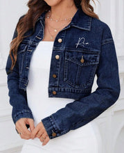 Load image into Gallery viewer, Embroidered Crop Denim Jacket