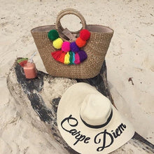 Load image into Gallery viewer, Bangkuang Basket with Pompoms - Travellers Hat Boutique