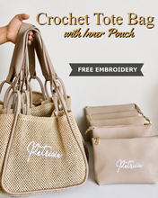 Load image into Gallery viewer, Crochet Tote Bag with Inner Pouch
