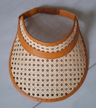 Charger l'image dans la galerie, Woven visor with brown leather trim on a gray background
