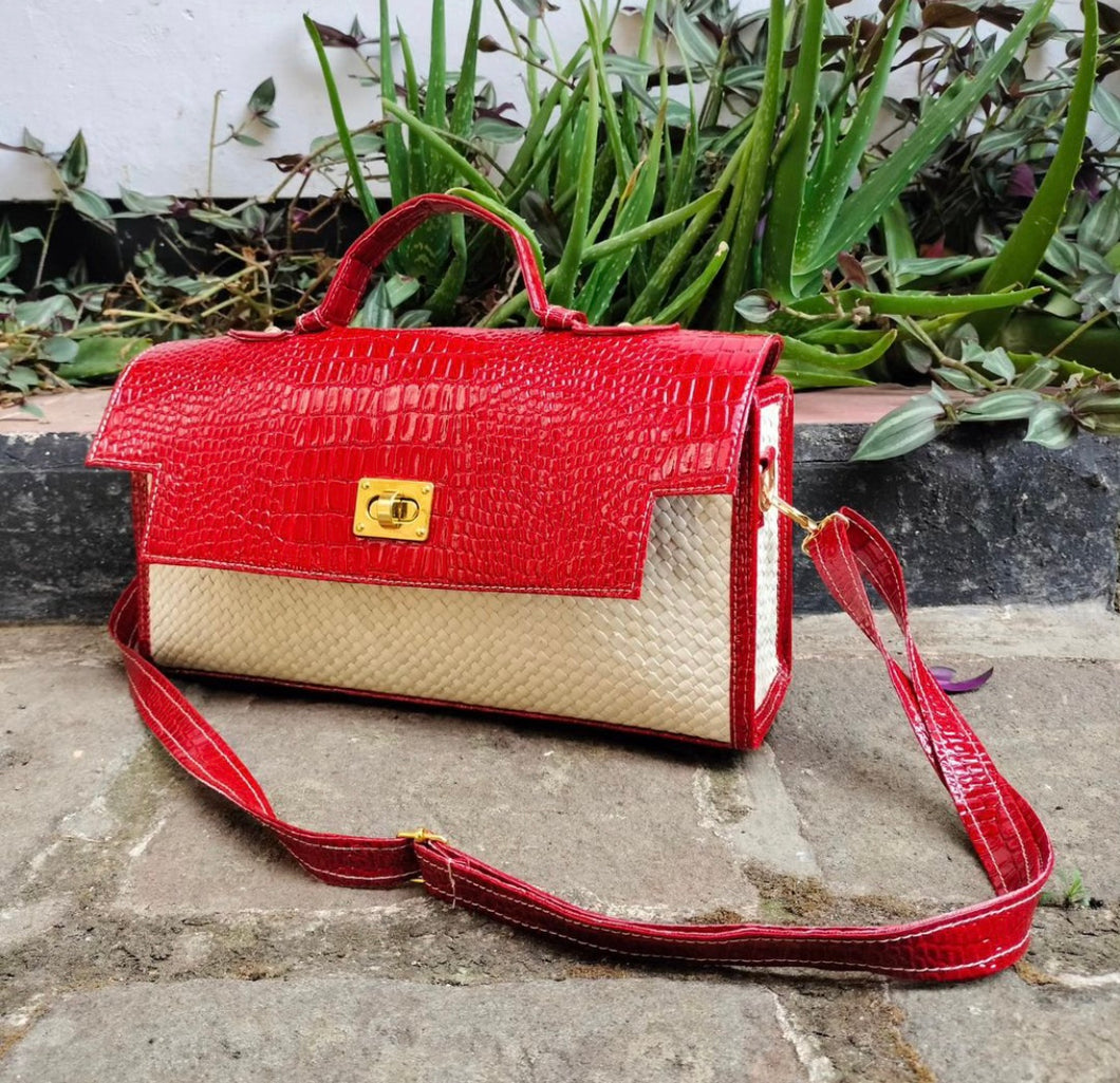 Handmade Pandan Clutch with Croco Leather