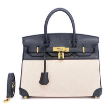 Load image into Gallery viewer, Two Tone Genuine Leather Canvas Birkin
