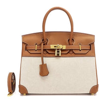 Load image into Gallery viewer, Two Tone Genuine Leather Canvas Birkin
