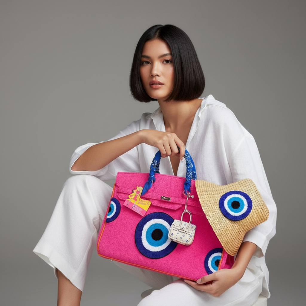 45cm Terry Beach Bag with Evil Eye Design