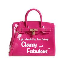 Carregar imagem no visualizador da galeria, Bright pink tote bag with quote design from Travellers Hat Boutique personalized Beachkin tote
