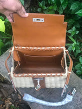 Lade das Bild in den Galerie-Viewer, Handmade wicker purse for women with tan leather flap and stitching by Travellers Hat Boutique
