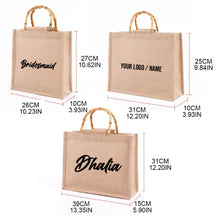 Lataa kuva Galleria-katseluun, Personalized eco friendly tote bags with bamboo handles in various sizes from Travellers Hat Boutique

