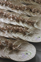 Load image into Gallery viewer, Personalized embroidered abaniko fan with intricate design and beige ribbon from Travellers Hat Boutique
