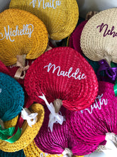 Load image into Gallery viewer, Colorful personalized embroidered abaniko fan accessories with custom names and ribbon handles
