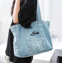 Load image into Gallery viewer, Personalized Denim Tote Bag
