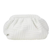 Charger l&#39;image dans la galerie, White textured soft clutch bag from Travellers Hat Boutique with a ruched design
