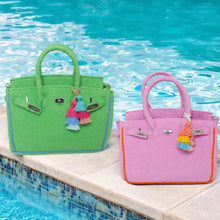 Charger l&#39;image dans la galerie, Green and pink terry tote bags wholesale with colorful tassels by Travellers Hat Boutique by the pool
