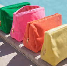 Charger l&#39;image dans la galerie, Colorful terry tote bags wholesale in green pink orange and yellow with gold zippers by Travellers Hat Boutique
