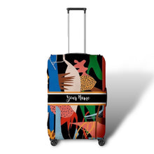 Load image into Gallery viewer, Colorful travel luggage cover with name personalization featuring abstract patterns for easy identification
