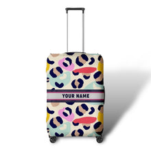 Load image into Gallery viewer, Colorful travel luggage cover with name personalization featuring abstract leopard print design
