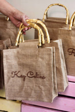 Lataa kuva Galleria-katseluun, Personalized eco friendly tote bag with bamboo handles from Travellers Hat Boutique
