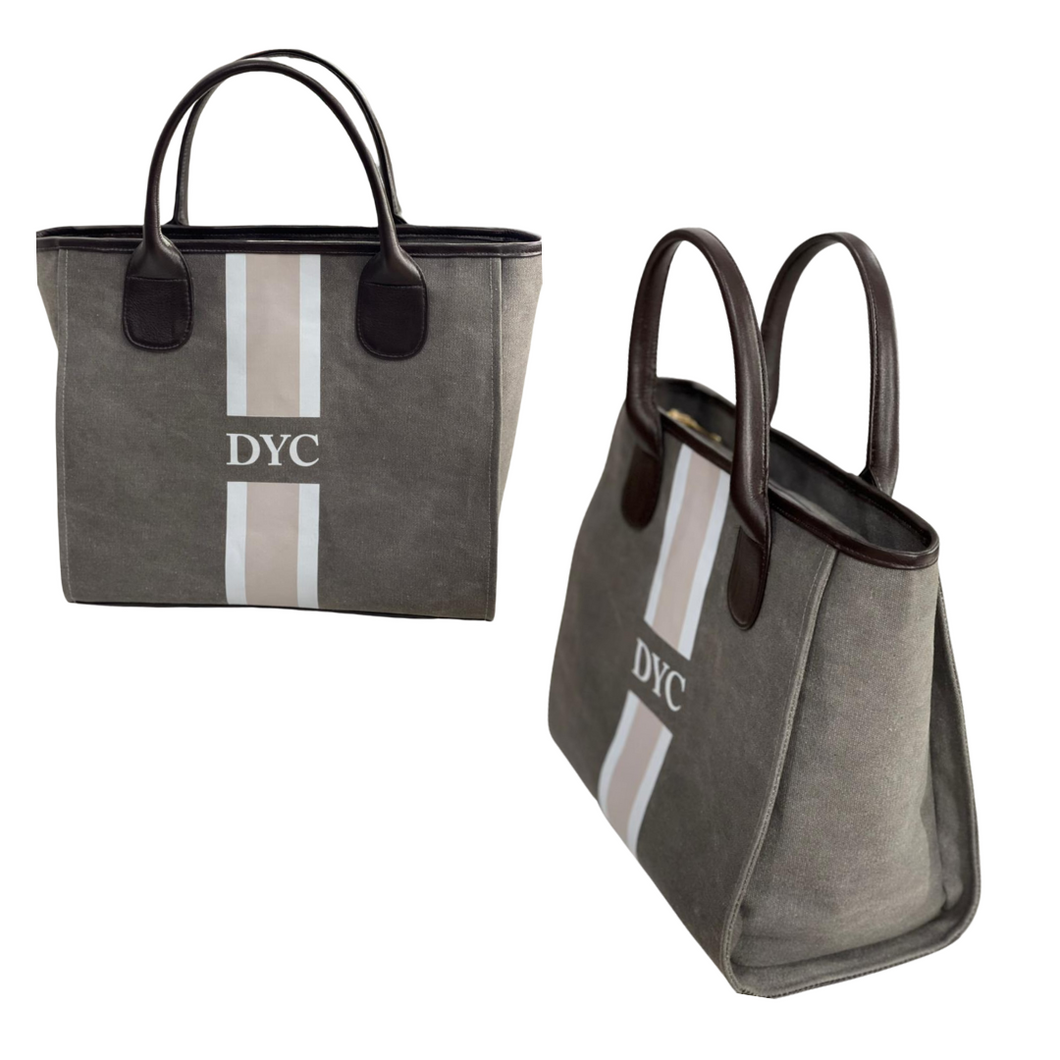 Leather Stripe Tote Bag - Travellers Hat Boutique