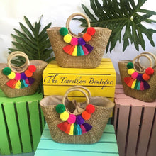 Load image into Gallery viewer, Bangkuang Basket with Pompoms - Travellers Hat Boutique
