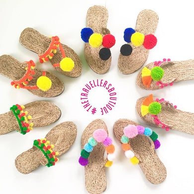 Abaca Pompom Slippers - Travellers Hat Boutique