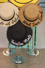 Carregar imagem no visualizador da galeria, Custom embroidered round hat collection from Travellers Hat Boutique featuring vacation and travel phrases
