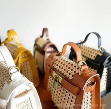 Load image into Gallery viewer, Genuine leather solihiya bag tote in various colors including brown, black, white, and yellow with woven detailing
