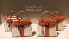 Lade das Bild in den Galerie-Viewer, Handmade wicker purse for women tote bag with brown leather straps by Travellers Hat Boutique
