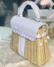 Lade das Bild in den Galerie-Viewer, Handmade wicker purse for women tote bag with white leather accents from Travellers Hat Boutique
