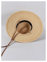 Carregar imagem no visualizador da galeria, Travellers Hat Boutique panama wheat hat with wide brim and adjustable leather chin strap
