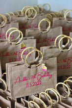Load image into Gallery viewer, Personalized brown tote bags with bamboo handles celebrating Anikka&#39;s 7th birthday dated 11.5.2022
